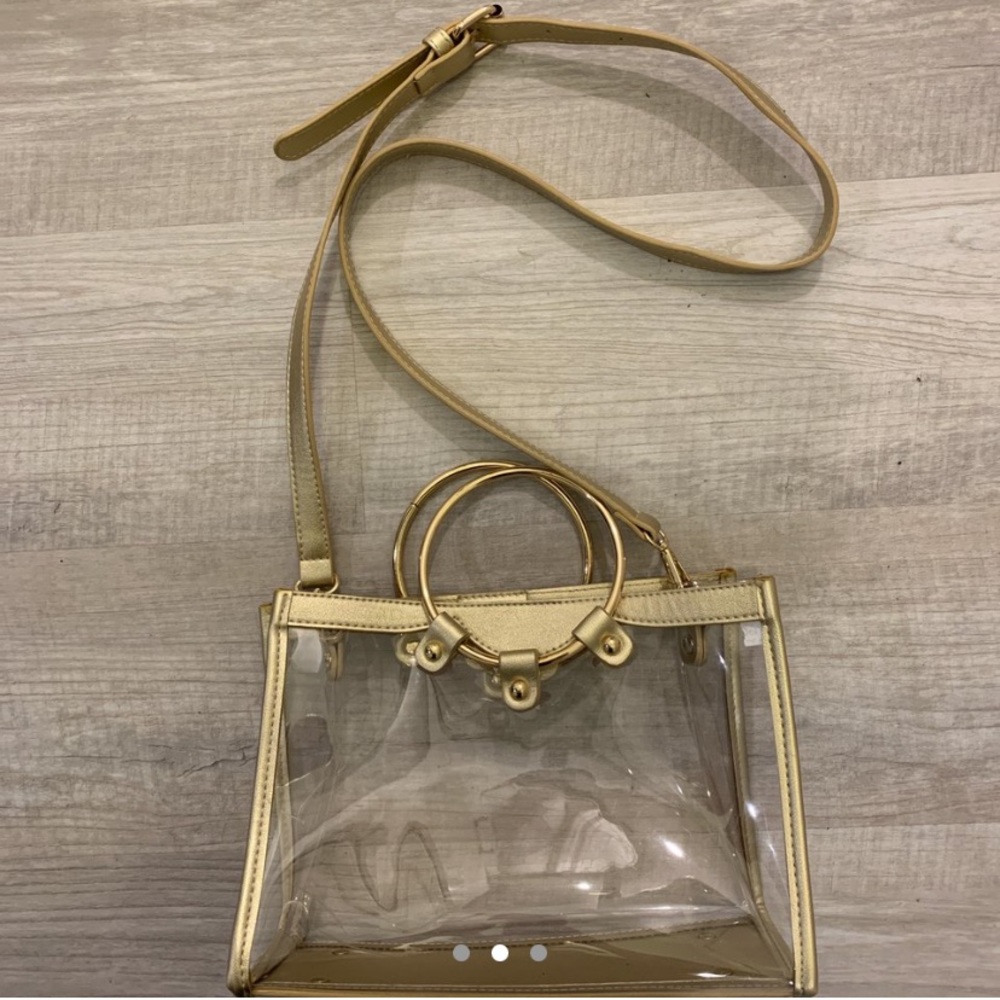 Gold Crossbody Bag With Clear Panels